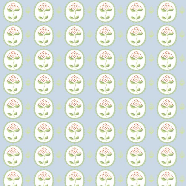 "Bud" Linen in Green on Sky Blue