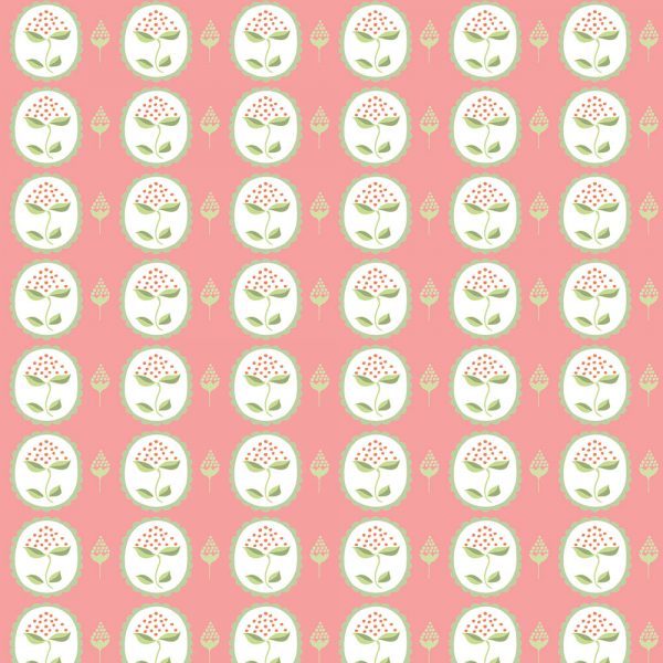 "Bud" Linen in Green on Strong Pink