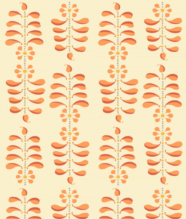 "Ladder Leaf Large" Grasscloth in Corals on Ground