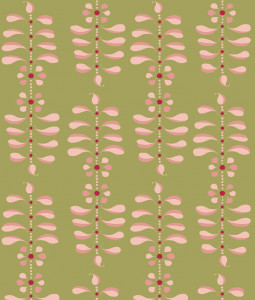 "Ladder Leaf Large" Grasscloth in Pink on Grass