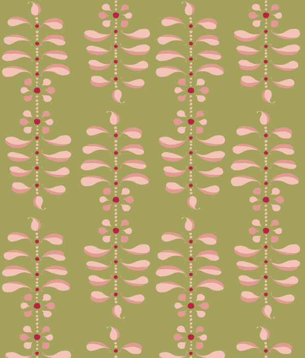 "Ladder Leaf Large" Grasscloth in Pink on Grass