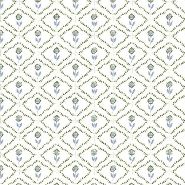 "Leaf Flower" Linen in Pale Blue